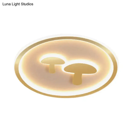 Circular Mushroom Baby Room Led Ceiling Lamp - 16’/19.5’ Dia White/Pink/Gold Options