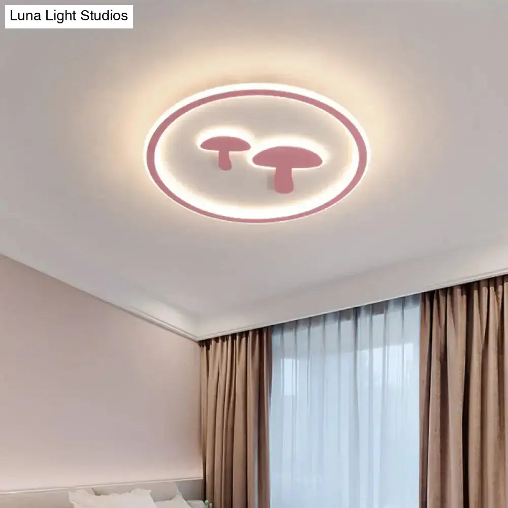 Circular Mushroom Baby Room Led Ceiling Lamp - 16’/19.5’ Dia White/Pink/Gold Options