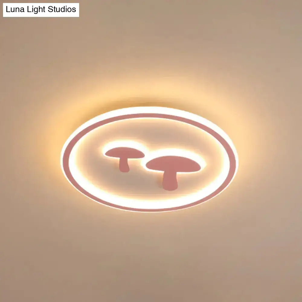 Circular Mushroom Baby Room Led Ceiling Lamp - 16’/19.5’ Dia White/Pink/Gold Options