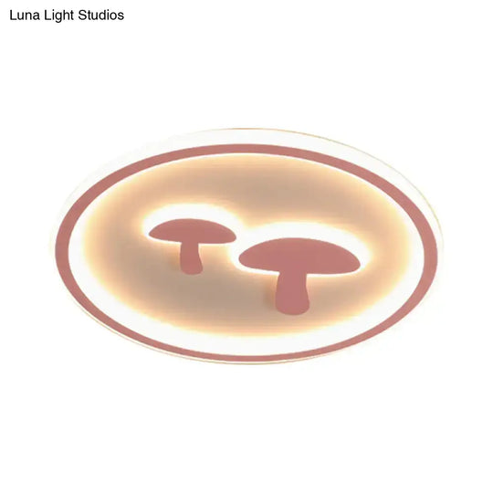 Circular Mushroom Baby Room Led Ceiling Lamp - 16’/19.5’ Dia White/Pink/Gold Options