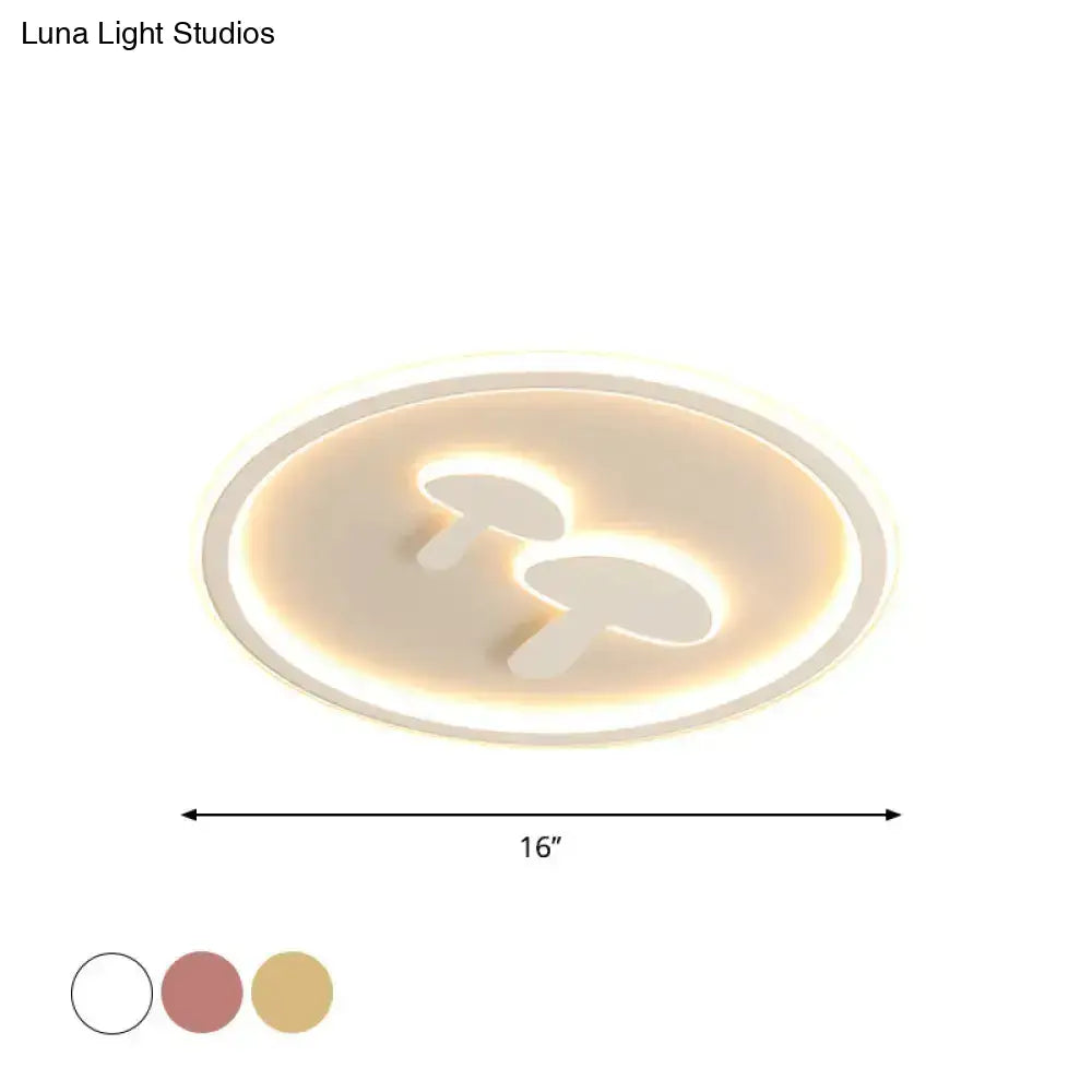 Circular Mushroom Baby Room Led Ceiling Lamp - 16’/19.5’ Dia White/Pink/Gold Options