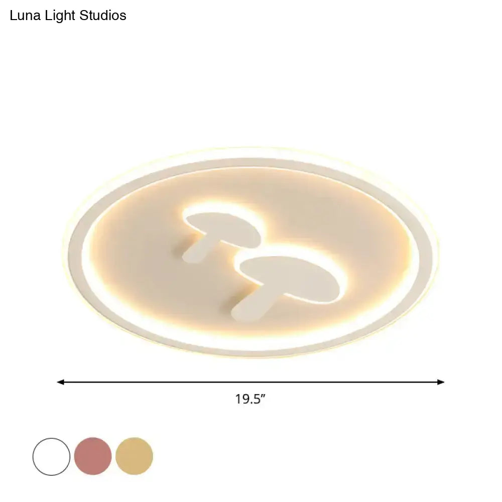 Circular Mushroom Baby Room Led Ceiling Lamp - 16’/19.5’ Dia White/Pink/Gold Options