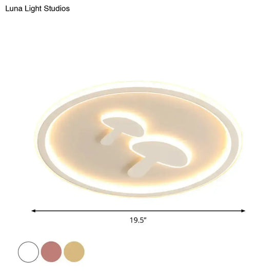 Circular Mushroom Baby Room Led Ceiling Lamp - 16’/19.5’ Dia White/Pink/Gold Options