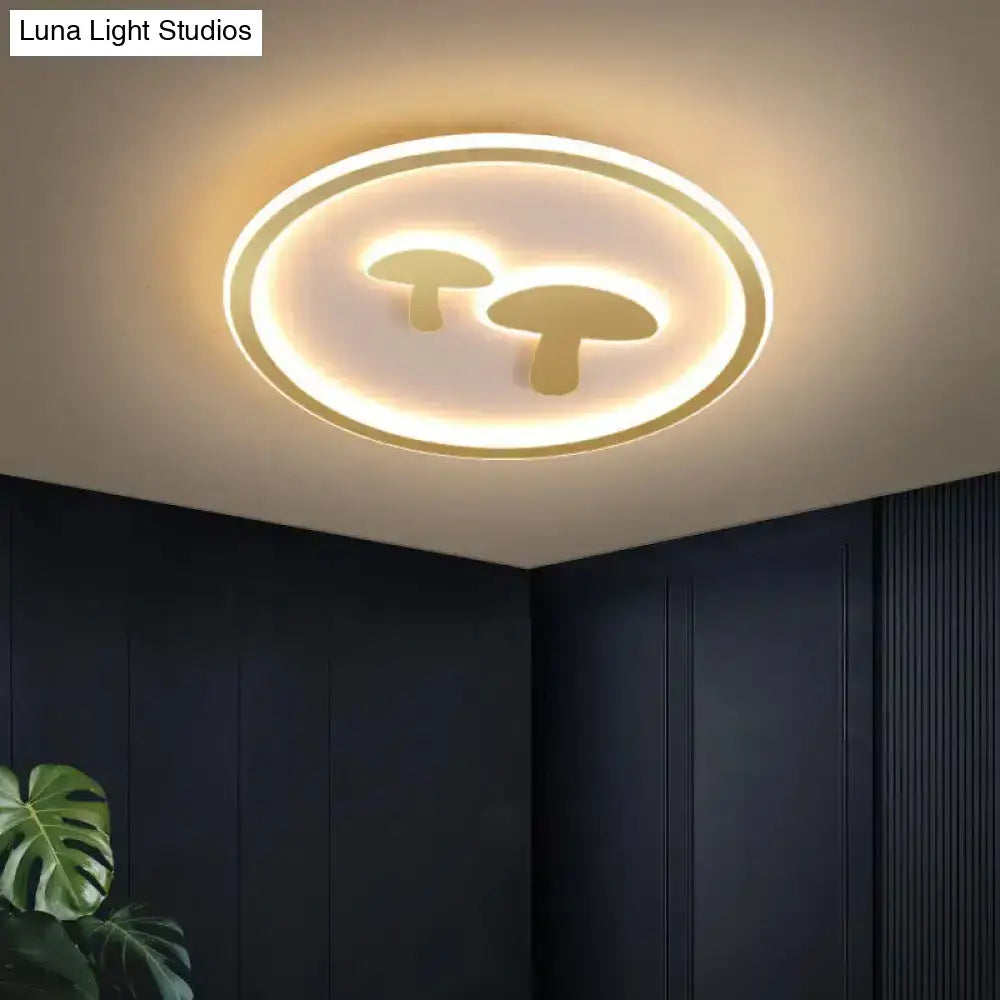 Circular Mushroom Baby Room Led Ceiling Lamp - 16’/19.5’ Dia White/Pink/Gold Options