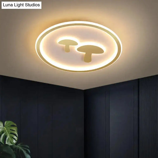 Circular Mushroom Baby Room Led Ceiling Lamp - 16’/19.5’ Dia White/Pink/Gold Options