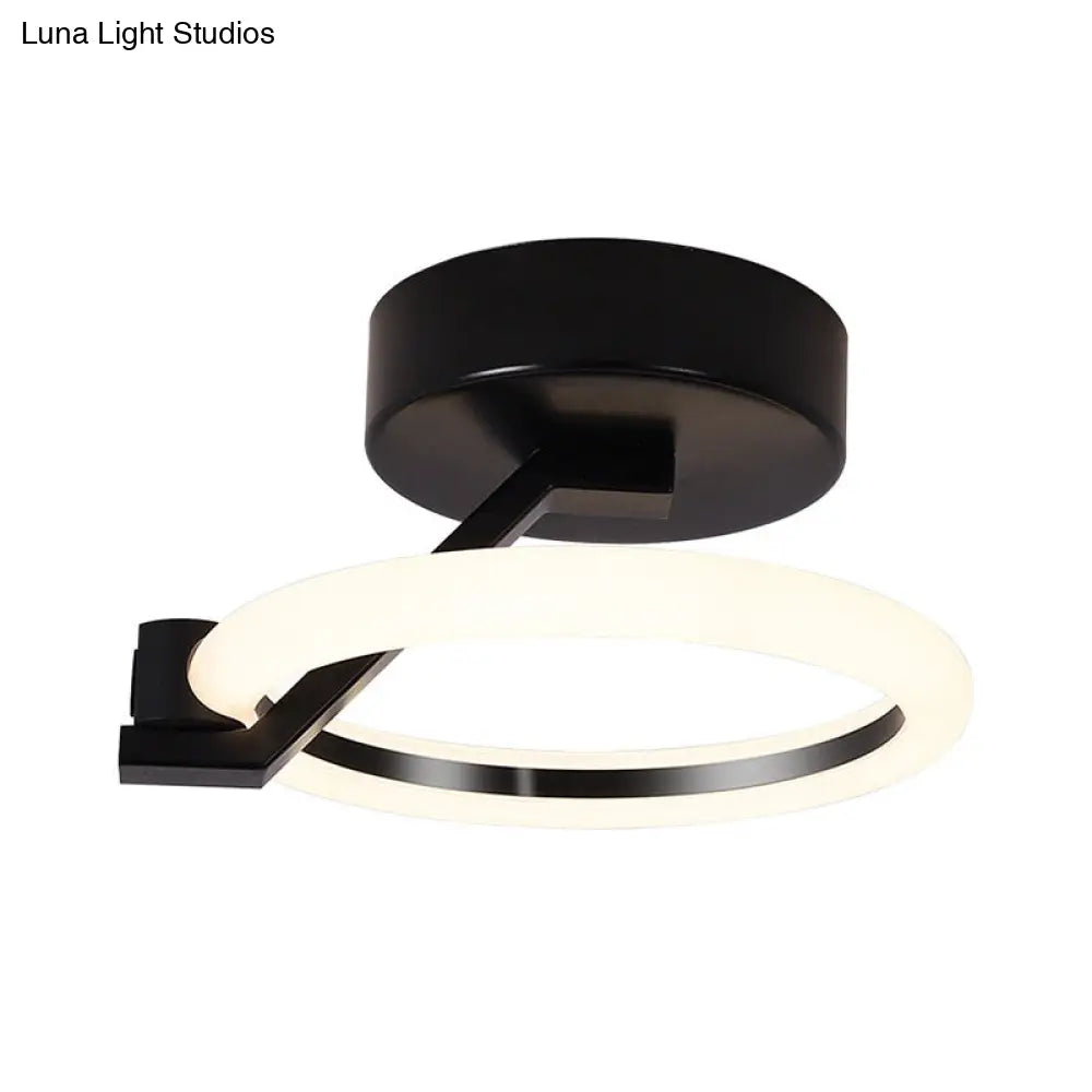 Circular Semi Flush Mount Minimalist Metal Led Light Fixture - Black/Gold (Warm/White Light)