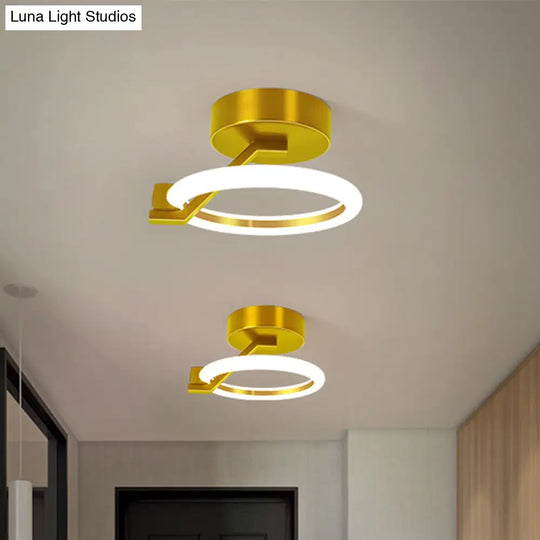 Circular Semi Flush Mount Minimalist Metal Led Light Fixture - Black/Gold (Warm/White Light)