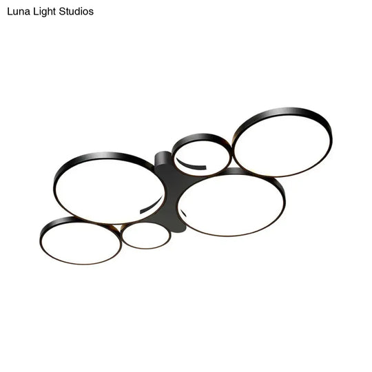 Circular/Square Metal Flush Mount Ceiling Lamp With 6 Contemporary Lights In Black/Gold And