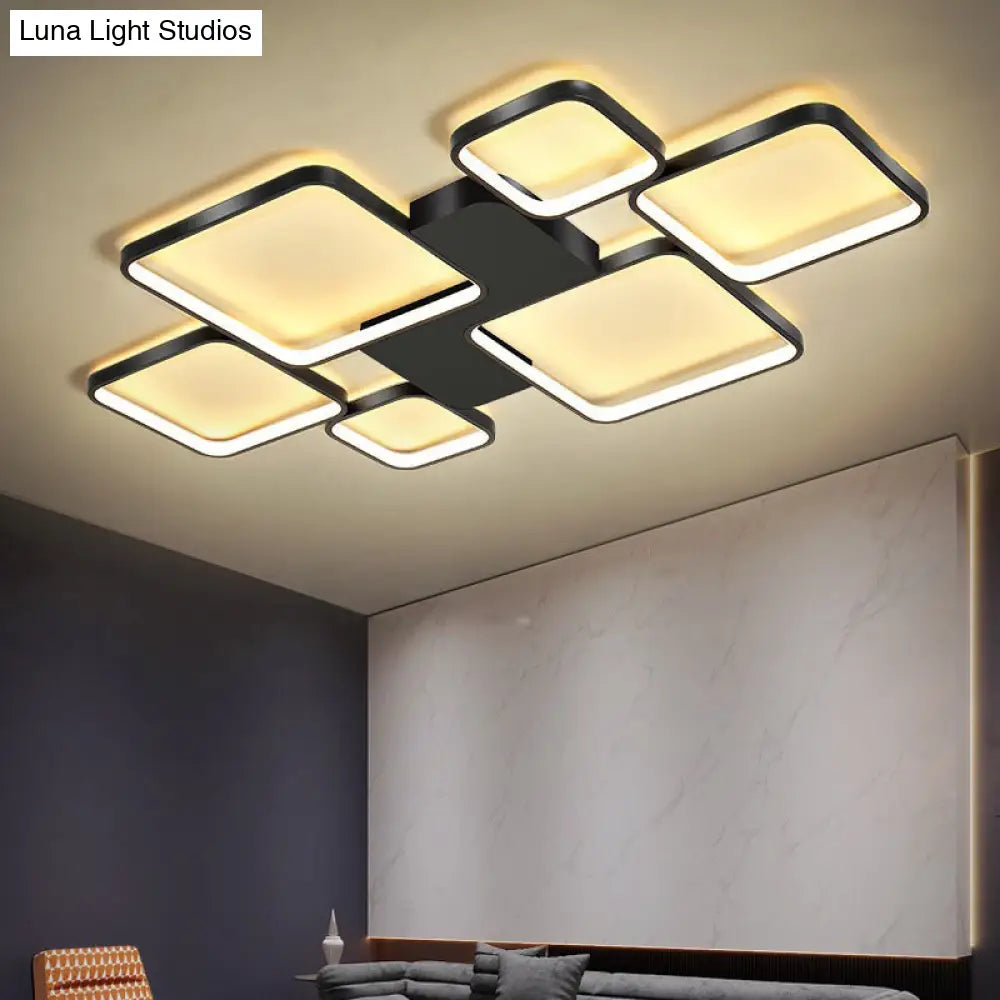 Circular/Square Metal Flush Mount Ceiling Lamp With 6 Contemporary Lights In Black/Gold And