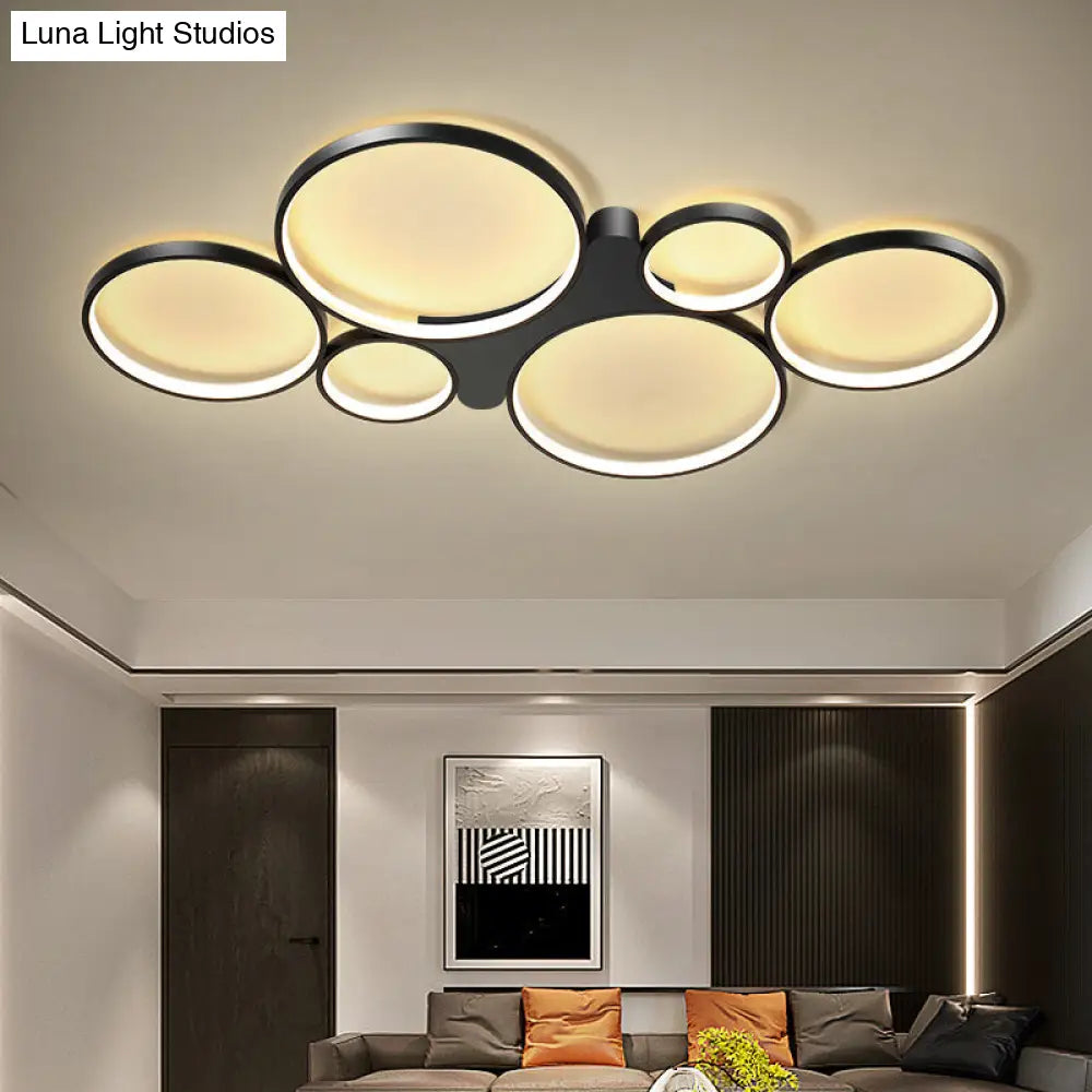 Circular/Square Metal Flush Mount Ceiling Lamp With 6 Contemporary Lights In Black/Gold And