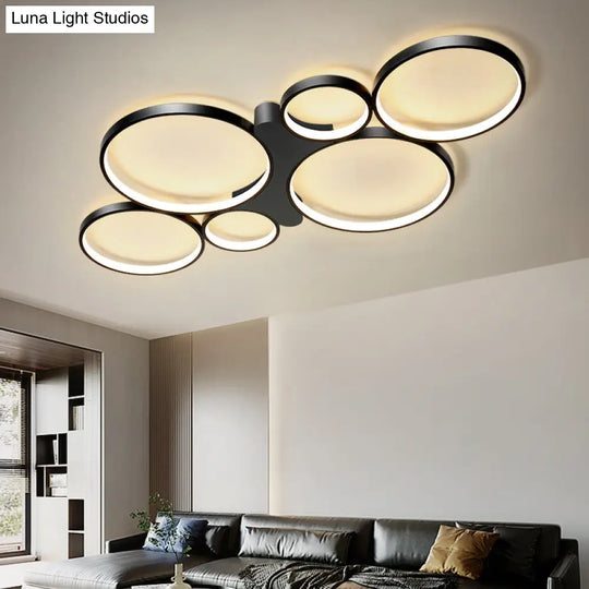 Circular/Square Metal Flush Mount Ceiling Lamp With 6 Contemporary Lights In Black/Gold And