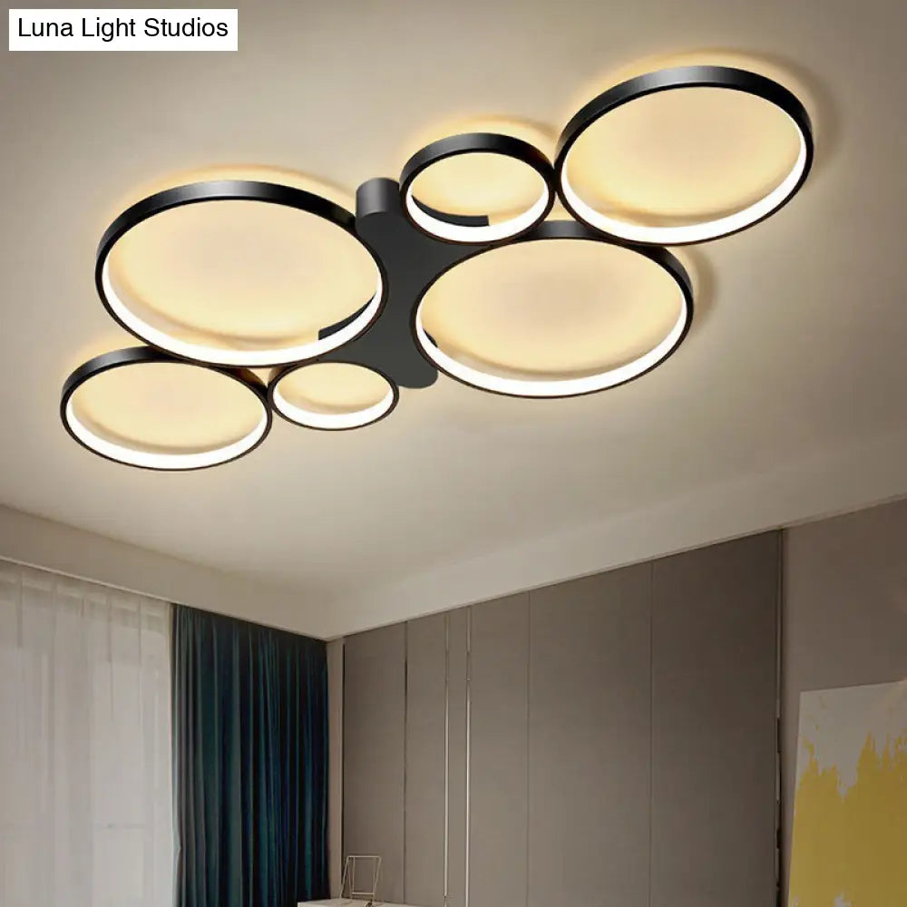 Circular/Square Metal Flush Mount Ceiling Lamp With 6 Contemporary Lights In Black/Gold And