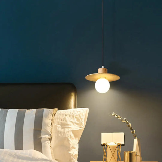 Circular Wood Led Mini Pendant Lamp In Beige - Minimalistic Bedroom Ceiling Suspension