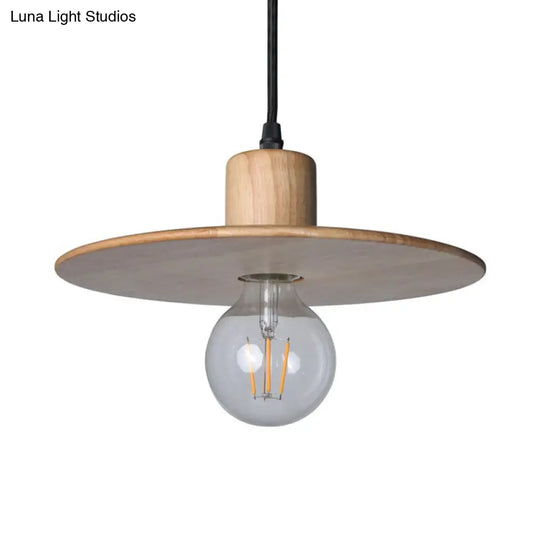 Minimalist Circular Wood Led Mini Pendant Lamp For Bedroom Ceiling In Beige