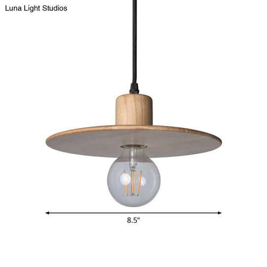 Circular Wood Led Mini Pendant Lamp In Beige - Minimalistic Bedroom Ceiling Suspension