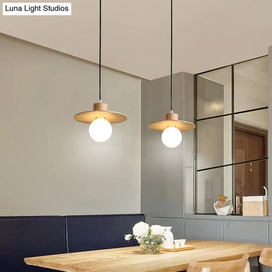 Circular Wood Led Mini Pendant Lamp In Beige - Minimalistic Bedroom Ceiling Suspension