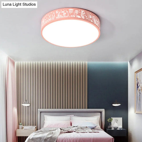 City View Macaron Loft Slim Drum Led Flush Ceiling Light: Stylish Acrylic Lamp For Nursing Room Pink