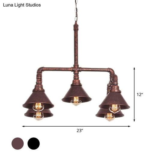 Clara - Farmhouse Metal Cone Pendant Chandelier 5-Bulb Living Room Ceiling Hang Fixture In