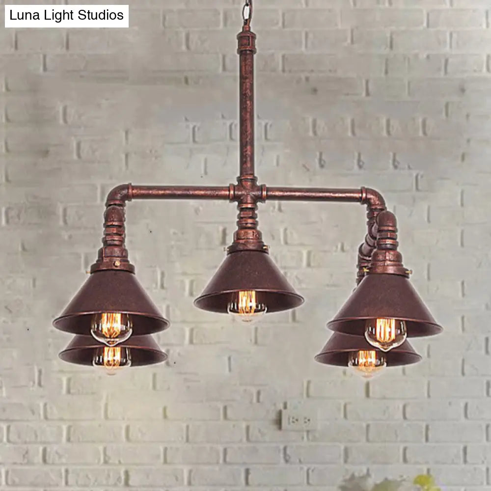 Clara - Farmhouse Metal Cone Pendant Chandelier 5-Bulb Living Room Ceiling Hang Fixture In