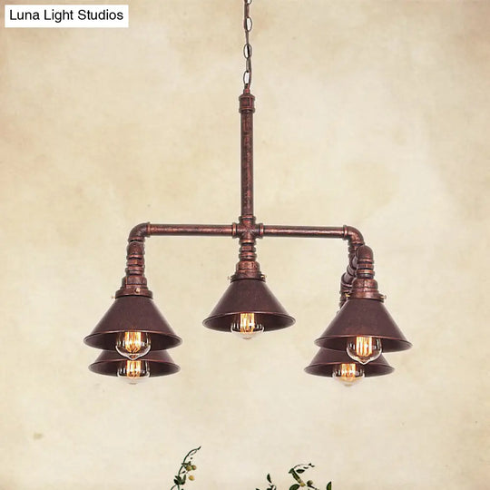 Clara - Farmhouse Metal Cone Pendant Chandelier 5-Bulb Living Room Ceiling Hang Fixture In