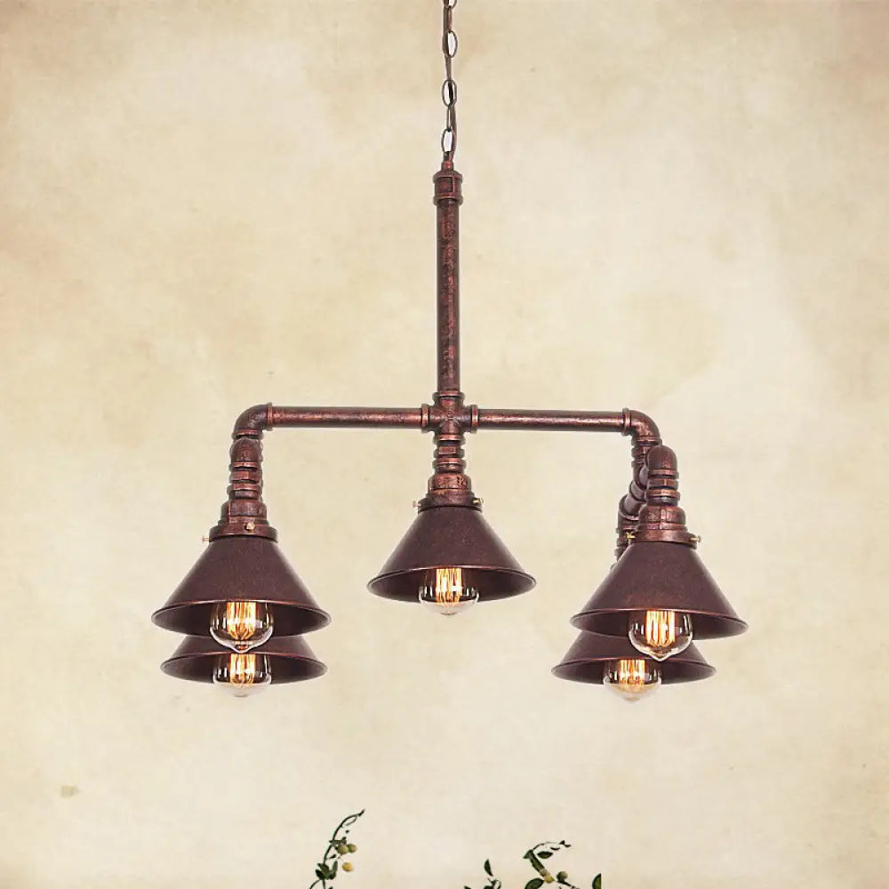 Clara - Farmhouse Metal Cone Pendant Chandelier 5-Bulb Living Room Ceiling Hang Fixture In