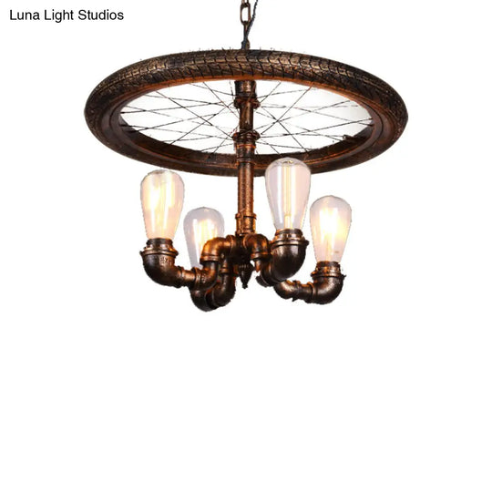 Clara - Retro Wagon Wheel Metal Light Chandelier Rustic 4-Light Dining Room Pendant Lighting In