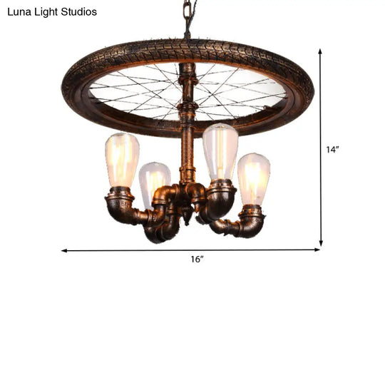 Clara - Retro Wagon Wheel Metal Light Chandelier Rustic 4-Light Dining Room Pendant Lighting In