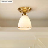 Classic 1-Light Glass Flush Mount Lamp In Brass - Globe/Cone Design For Corridor Ceiling Lighting