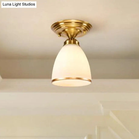 Classic 1-Light Glass Flush Mount Lamp In Brass - Globe/Cone Design For Corridor Ceiling Lighting