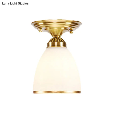 Classic 1-Light Glass Flush Mount Lamp In Brass - Globe/Cone Design For Corridor Ceiling Lighting