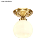 Classic 1-Light Glass Flush Mount Lamp In Brass - Globe/Cone Design For Corridor Ceiling Lighting