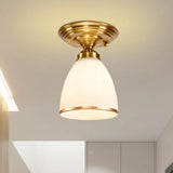 Classic 1-Light Glass Flush Mount Lamp In Brass - Globe/Cone Design For Corridor Ceiling Lighting