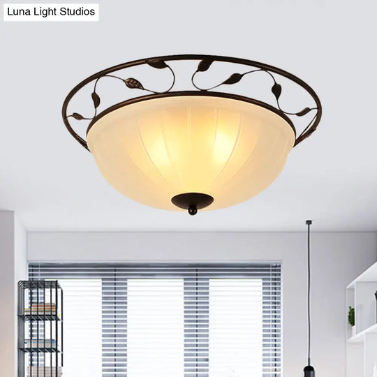 Classic 3-Light Semi-Flush Metal Ceiling Lamp With White Glass Shade For Living Room