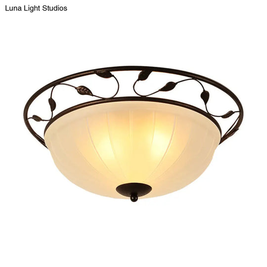 Classic 3-Light Semi-Flush Metal Ceiling Lamp With White Glass Shade For Living Room