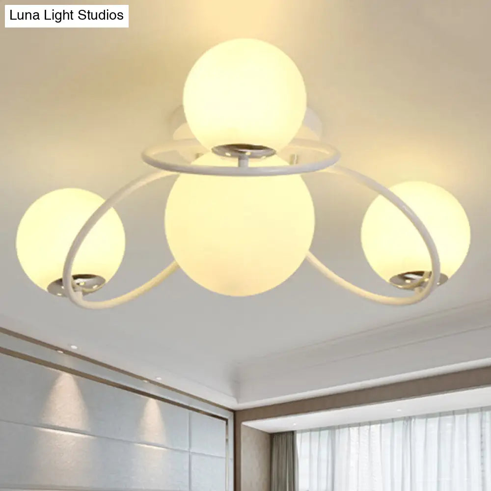 Classic 4-Light Opal Glass Semi-Flush Ceiling Fixture In Black/White For Living Room