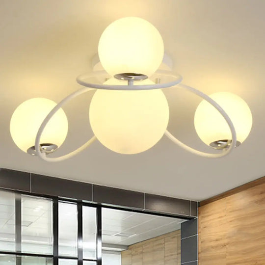 Classic 4-Light Opal Glass Semi-Flush Ceiling Fixture In Black/White For Living Room White