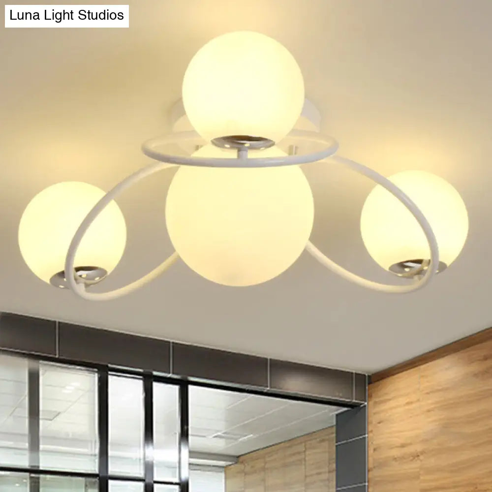 Classic 4-Light Opal Glass Semi-Flush Ceiling Fixture In Black/White For Living Room White