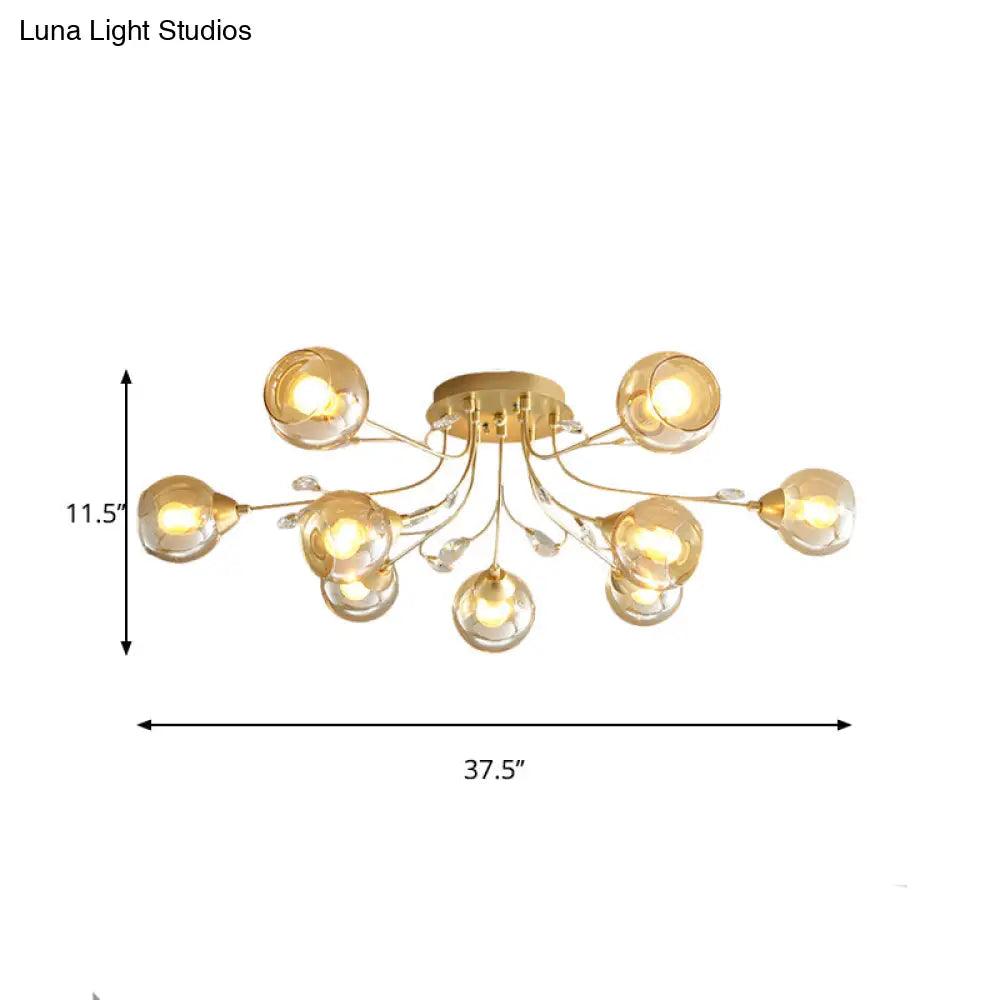 Classic Amber Glass Ball Semi - Flush Light Fixture With Crystal Accent (6/9 - Light) For Living