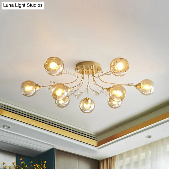 Classic Amber Glass Ball Semi - Flush Light Fixture With Crystal Accent (6/9 - Light) For Living