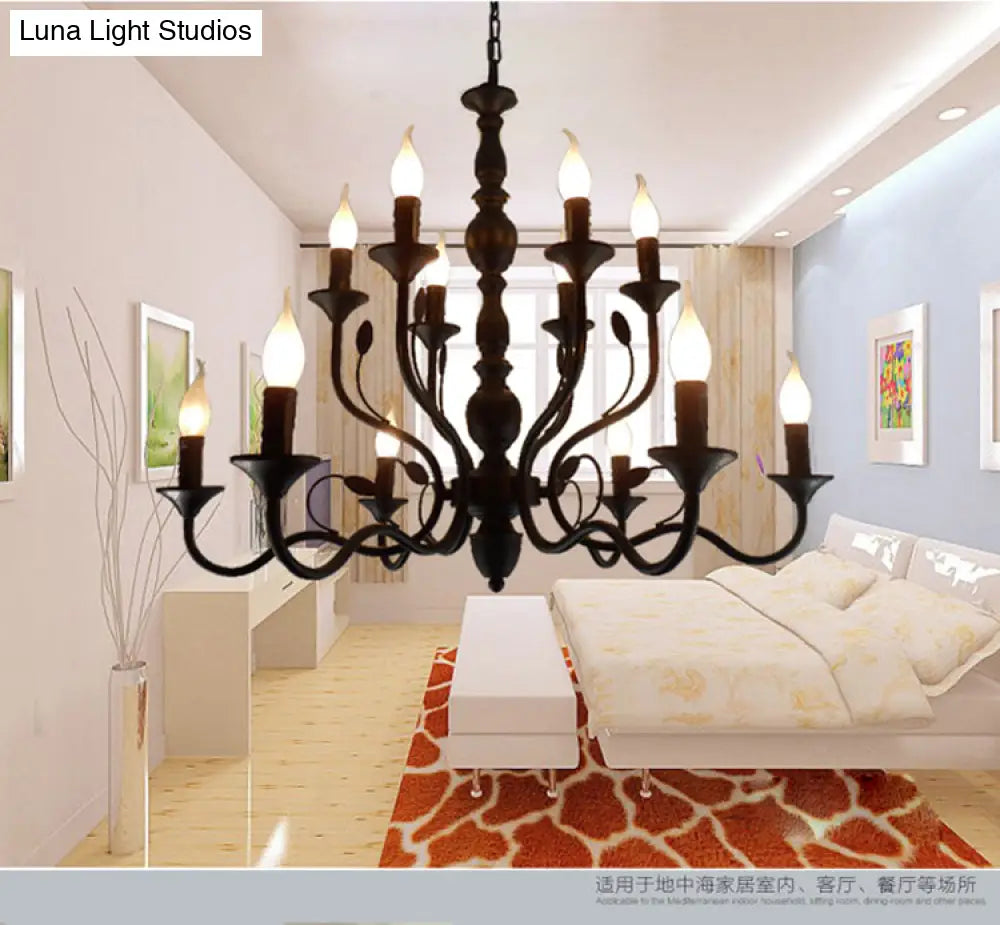 Classic Arm Hanging Chandelier With Curvy Design - 10/12/16 Bulbs Metal Suspension Pendant Lamp In