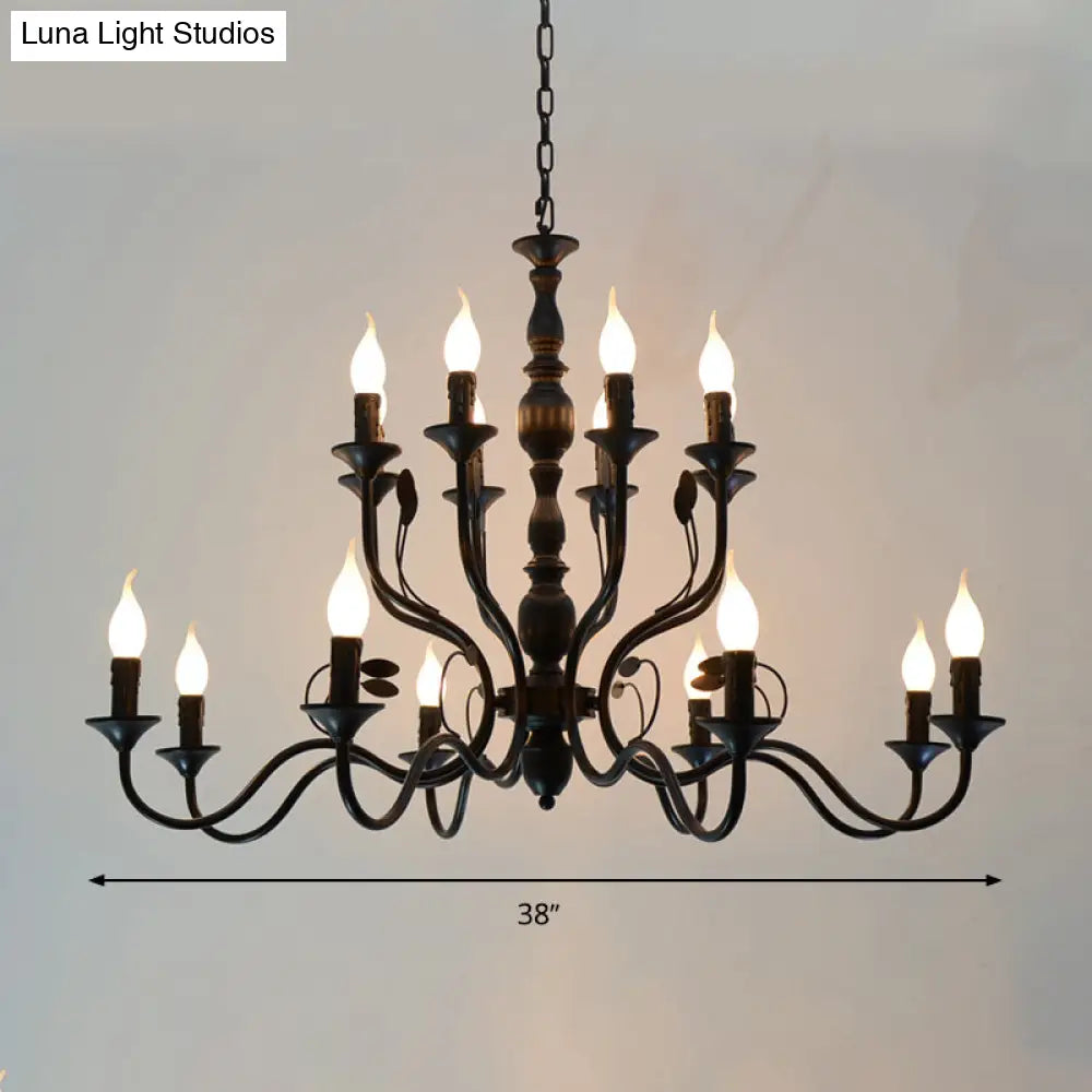 Classic Arm Hanging Chandelier With Curvy Design - 10/12/16 Bulbs Metal Suspension Pendant Lamp In