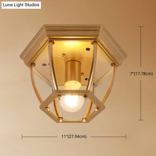 Classic Bedroom Charm: 1-Light Glass Shade Colonial Style Polyhedron Flush Mount Ceiling Light