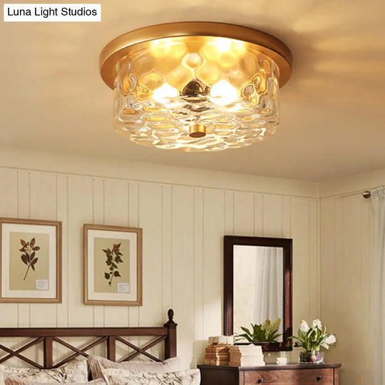 Classic Bedroom Charm: 1-Light Glass Shade Colonial Style Polyhedron Flush Mount Ceiling Light