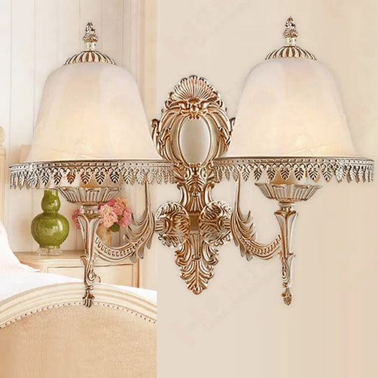 Classic Beige Frosted Glass Wall Sconce Lamp - Elegant Light Fixture For Living Room 2 /