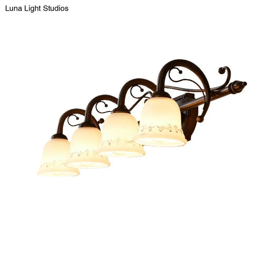 Classic Bell Bathroom Wall Light Fixture With Frosted Glass 2/3/4 Lights - Red Brown Makeup Lighting