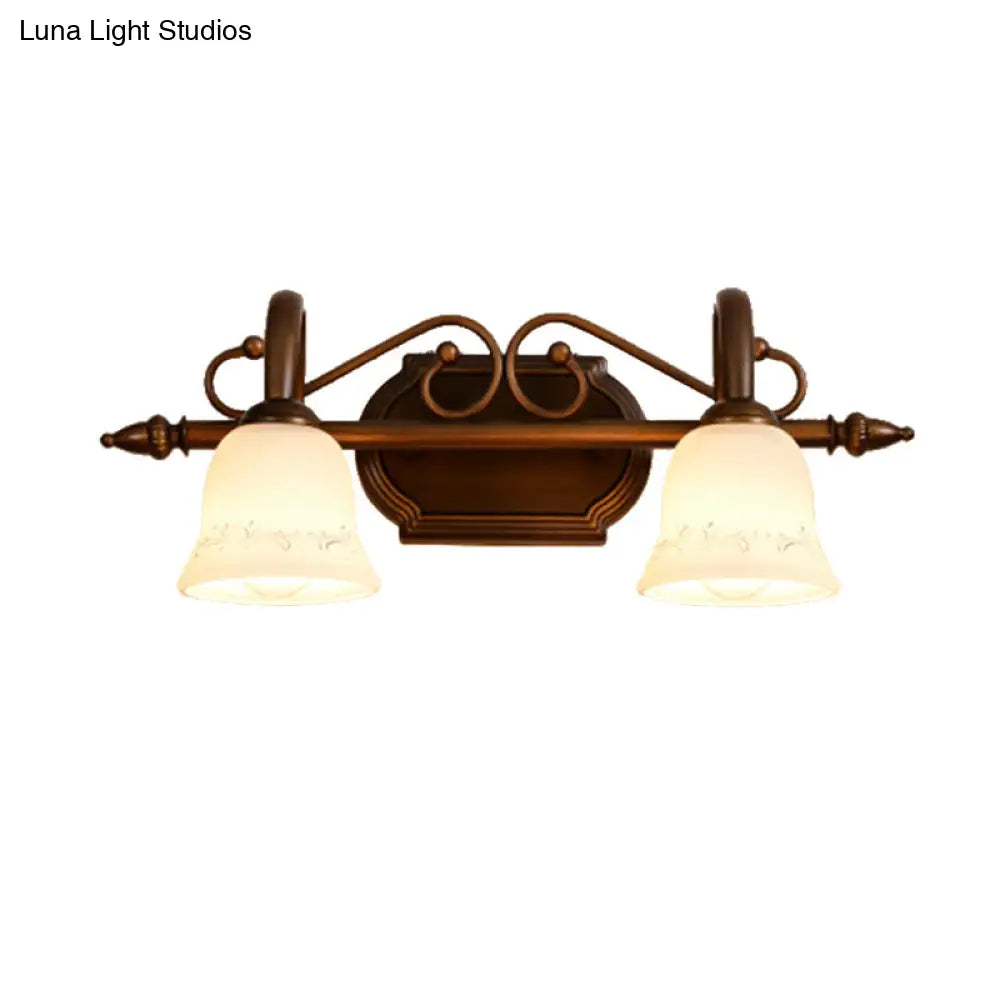 Classic Bell Bathroom Wall Light Fixture With Frosted Glass 2/3/4 Lights - Red Brown Makeup Lighting