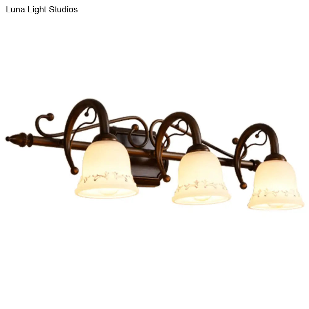 Classic Bell Bathroom Wall Light Fixture With Frosted Glass 2/3/4 Lights - Red Brown Makeup Lighting