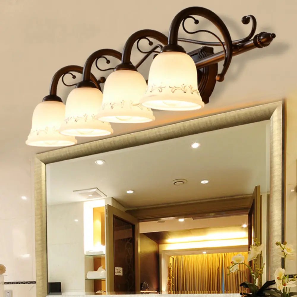 Classic Bell Bathroom Wall Light Fixture With Frosted Glass 2/3/4 Lights - Red Brown Makeup Lighting