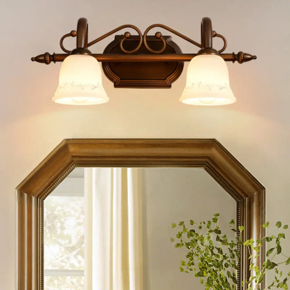 Classic Bell Bathroom Wall Light Fixture With Frosted Glass 2/3/4 Lights - Red Brown Makeup Lighting