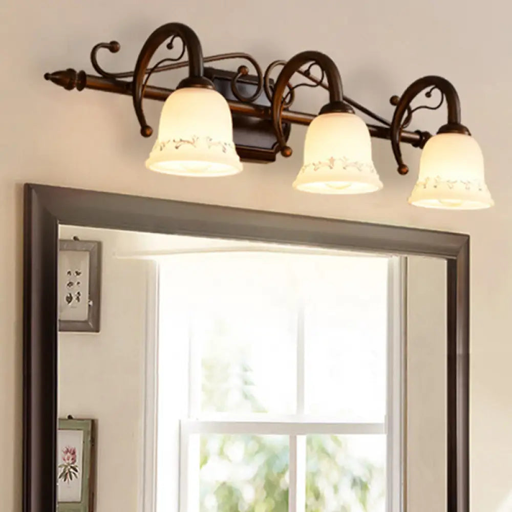 Classic Bell Bathroom Wall Light Fixture With Frosted Glass 2/3/4 Lights - Red Brown Makeup Lighting